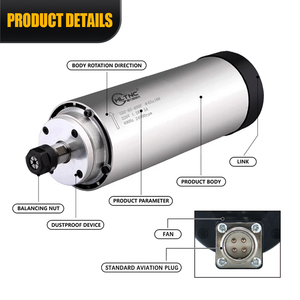 HLTNC ชุดแกนหมุน220V 380V 65mm, 1.5KW แกนหมุนลมเย็นวงกลม24000RPM ชุดแกนหมุน CNC แกนหมุน ER11ด้วย VFD - Product Image 4