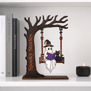 Fall Halloween Tabletop Wood Ornaments Ghost Swing Tree <b>Pumpkin</b> Owl Black Cat Spooky Indoor Party Mantel Shelf Decorations - Product Image 2