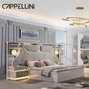 Cama de cuero sencilla y moderna de lujo, mueble de dormitorio de 1,8 m, cama King Size de alta calidad