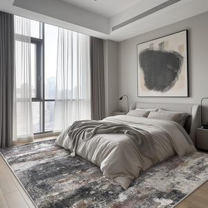 Alfombras Modernas Abstractas Lavables de 8x10, Alfombra Suave Antideslizante para Sala de Estar, Dormitorio Grande, Decoración del Hogar, Gris Oscuro - Product Image 2