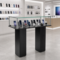 Vitrine de présentation de bijoux à double cylindre en verre, socle noir mat, vitrine de vente au détail avec éclairage LED pour bijouterie