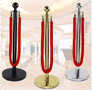 New Star Gold Round Top Brass Plated Stanchions Posts Set Of 2 Posts With 1 Of 79-Inch Red Velvet Rope