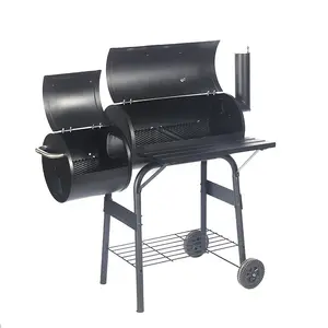 CHRT Black Barbecue BBQ Grill Outdoor Holzkohleofen 41 Zoll Holzkohlefass Grill mit Offset-Raucher
