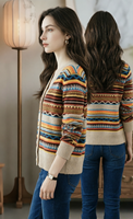 Cardigan tricoté vintage à rayures et col en V, polyvalent, amincissant et flatteur pour la silhouette, convient à tous.