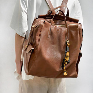 Unisex Vintage Leather <b>Backpack</b> <b>Large</b> Capacity Laptop Bag for Work Commute School Travel - Product Image 2
