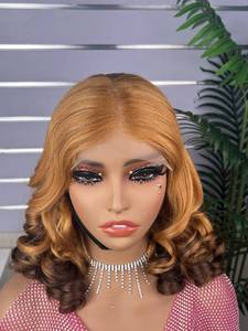 Perruque bouclée lâche avec closure 5x5, style Jerry Curl, ombré marron, cheveux naturels pleine tête, double trame, cheveux bouclés et volumineux - Product Image 2