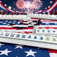 Jeu de tuiles de mahjong américain personnalisé, édition spéciale Fête de l'Indépendance, tuiles de mahjong en acrylique à 4 couches avec drapeau américain pour soirée de jeu festive