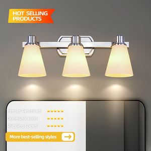 3 luminaires de salle de bain de haute qualité, appliques murales en laiton finition or avec verre cylindrique - Product Image 3