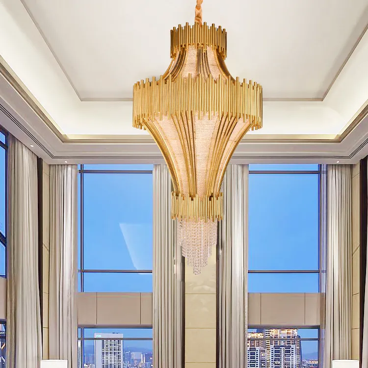 Lampadario di cristallo di lusso sospeso moderno dell'hotel della sala da pranzo del soggiorno della casa dorata su misura