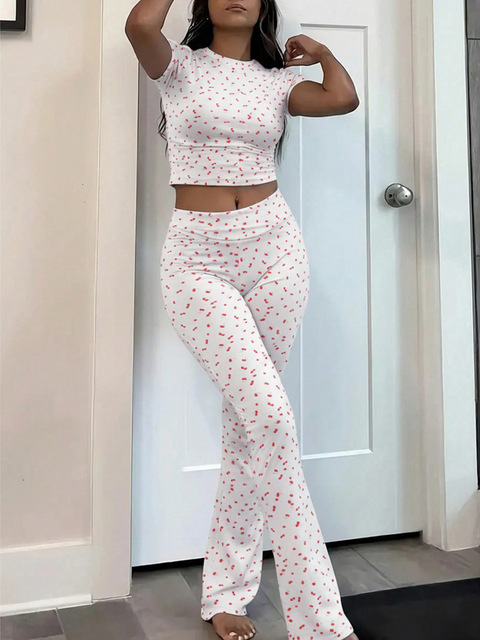 European Y2K Women Crop Top Flare Leggings 2PCS Casual Yoga Sports Matching Set