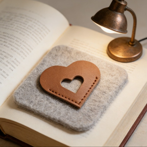 Marque-page en cuir PU mignon avec découpe en forme de cœur, marque-page minimaliste marron, marque-page d'amour, cadeau pour les amateurs de livres - Product Image 1