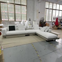 Canapé d'angle en L de style italien, luxe léger, pour salon de villa, appartement, hôtel, en cuir véritable et tissu, avec structure en bois massif