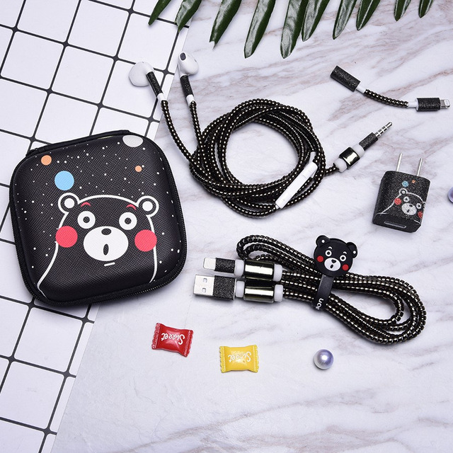 Dazzling Protection Rope Cartoon Cute Winding Device Square Storage Package Cable and Charger Sticker Protector Kit