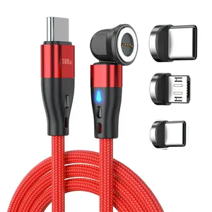 540 DegreeType C Charging Cable 100W Usb-C To C Data Cable USB 3A 7pin Fast Charging Data Transmission Magnetic Charging Cable