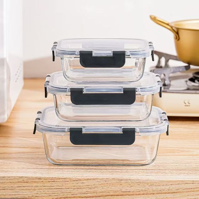 Glass Lunch Box Microwave Safe Rectangular Fresh-Keeping Modern Minimalist Design Office Workers Bento Box Heating Special Meal