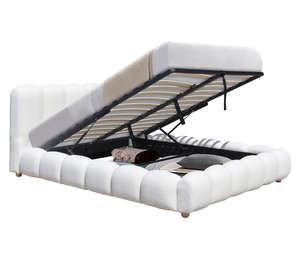 Camas Modernas de Tela Crema de Lujo, Tamaño <span class=keywords><strong>King</strong></span> Size, de Madera, Tapizadas, con Estructura de Cama Doble, Otomana y Almacenamiento - Product Image 5