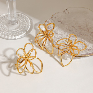 Floral Gold Tone <b>Ring</b> <b>Open</b> Design Geometric Shape Unisex Fashion Jewelry Gift - Product Image 2