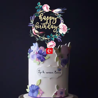 Cercle de fleurs Joyeux anniversaire Pâtisserie équipement Gâteau Topper Golden Sliver Laser Making Cupcake Décoration Gâteau Outils