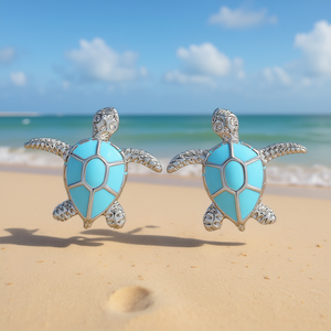 Orecchini a forma di tartaruga placcati in argento con intarsio di pietre blu per le donne, gioielli a forma di animale, regalo E3595 - Product Image 2