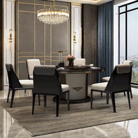 Table à manger rotative de luxe haut de gamme avec bordure en bois et strass, plateau en marbre, pieds en acier inoxydable, mobilier de maison