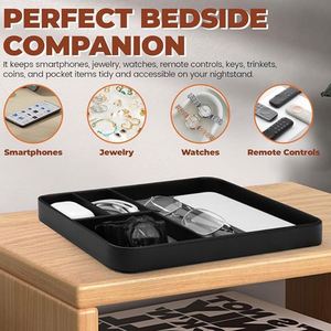 Classic Valet Tray Desk Organizer for Men 4 Slots Premium PU Leather Living Room Desk Use Multifunction Nightstand Bedside <b>Caddy</b> - Product Image 3