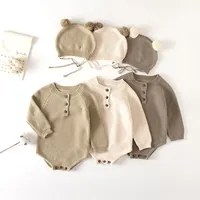 Wholesale newborn baby autumn solid color cozy cute knitted cotton jumpsuit sweater