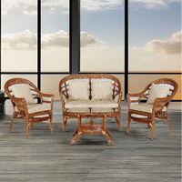 Ensemble de tables basses modulaires en rotin faites à la main, inspirées de l'Indonésie, pour une utilisation en extérieur et en intérieur, villa, appartement, salon
