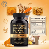 Complément alimentaire à base d'extrait de gingembre, d'ail, de poivre noir et de curcuma (curcumine) pour la santé des articulations et du système immunitaire, en capsules, vente directe usine OEM