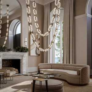 Lampadario Moderno di Lusso a Catena con Alabastro, Design Unico con Anelli Sollevabili, Lampadario Sospeso per Hall di Hotel, Soggiorno, Villa - Product Image 4