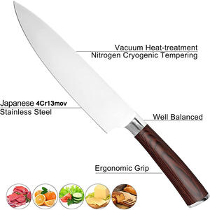 Couteau de chef japonais de 8 pouces avec logo laser personnalisé, sans MOQ, manche en bois rouge, boîte cadeau, couteau de cuisine professionnel en acier inoxydable 4Cr13mov - Product Image 4