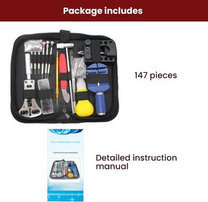 Kit de réparation de montres professionnel 147 pièces en acier inoxydable, comprenant un tournevis, un outil à barrettes de ressort et un outil à goupilles de bracelet, avec étui rigide à commande manuelle - Product Image 2