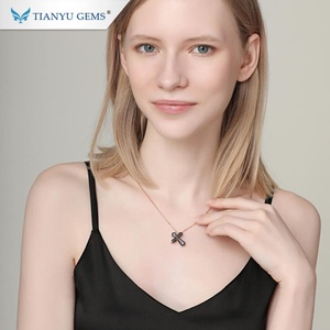Tianyu Gems Popular Rose Pure Gold <b>Black</b> Moissanite Women <b>Cross</b> Pendant Necklace Chain Link Necklace in 14k 18k Solid Gold - Product Image 6