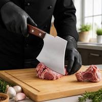 Couteau à découper robuste en acier inoxydable brossé avec manche en bois foncé et 2 vis Phillips pour boucher et découpe de viande