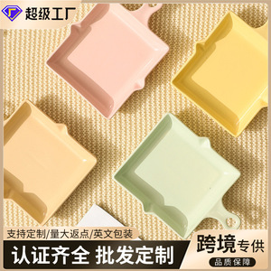 Plats de cuisson en céramique couleur unie en gros, assiettes à pizza à poignée unique, assiettes de table domestiques de grande valeur, assiettes style crème - Product Image 3