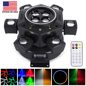 Luces Móviles de Cabeza LED de 120w para DJ, Luces de Escenario RGBW 4 en 1, Haz de Luz de 6 Brazos, Efecto Ojo de Abeja, Iluminación para Discotecas, Fiestas, Estroboscópica, Blanco RG, Ámbar, Control Remoto - Product Image 1