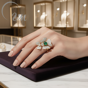 Anillo de Boda de Plata de Ley 925 con Circonita Verde y Blanca de UM Jewelry, Unisex/Hombre/Mujer, Chapado en Oro, Certificado por el NGTC - Product Image 6