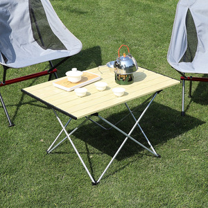 Table pliante portable d'extérieur en alliage d'aluminium, rectangulaire, ultralégère, pour le camping, le pique-nique, le thé - Product Image 1