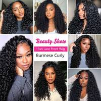 Rambut Manusia Asli Remy Keriting 13x4 Tanpa Lem untuk Wig Lace Front HD Kamboja Tanpa Proses, Kepadatan 210%