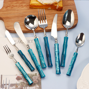 Châu Âu ngà xanh màu xanh lá cây Acrylic xử lý Flatware thiết lập dao kéo, Bán Buôn thép không gỉ 18/10 tone bạc cho sự kiện đám cưới - Product Image 3