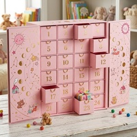 Boîte de calendrier de l'avent personnalisée rose à 24 tiroirs, boîte cadeau de Noël en papier rigide à double porte magnétique pour cosmétiques, parfums, cadeaux de beauté