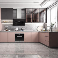 Cuisine intégrée moderne en alliage d'aluminium, simple, modulaire, de type ouvert, avec îlot central, porte d'armoire, cuisinière, table à manger, armoire