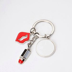 <b>Custom</b> Fashion Sublimation Blanks Keychain Love Heart <b>Lipstick</b> Metal Key Ring Charms Gift Girl Personalize Blank Photo Key Chain - Product Image 3