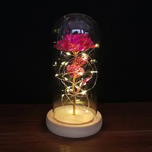 plated zinc alloy diy flower red rose dia de las madres artifical roses in glass dome for mothers day gifts