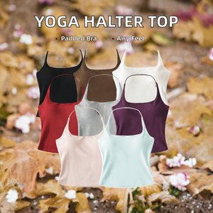 Women's Casual Deep Back Halter Neck Eco-Friendly Cami Tank Tops Breathable Stretch Short Regular Vest <b>Removable</b> <b>Padded</b> <b>Bra</b> for - Product Image 2
