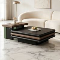 Table basse de rangement en bois moderne, écologique et durable, multi-niveaux, rétractable, carrée, avec tiroir auto-absorbant, de luxe