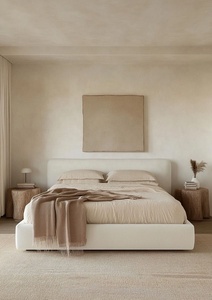 Cama Moderna de Lujo para Adultos con Estructura de Madera Sólida, Tapicería de Lino Suave y Estructura Resistente, Tamaño Queen, Tipo Plataforma para <span class=keywords><strong>Dormitorio</strong></span> - Product Image 6