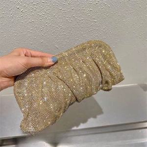 Bolso de Noche Europeo Americano de Moda para Mujer, con Incrustaciones de Diamantes, Diseño de Nubes Plisadas, Bandolera con Cierre de Pinza - Product Image 2