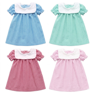 儿童服装 灯芯绒兄弟姐妹套装 幼儿女孩镶边背带泡泡连身衣连裙套装 夏季儿童服装 - Product Image 3