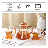 Grosir Set Pot kopi teh kaca desain sederhana Modern dengan pola bunga buah buatan Tiongkok kemasan kotak warna