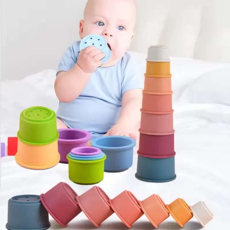 Taza apilable de silicona, juguete para bebés, taza apilable de silicona, juguetes educativos para bebés y niños